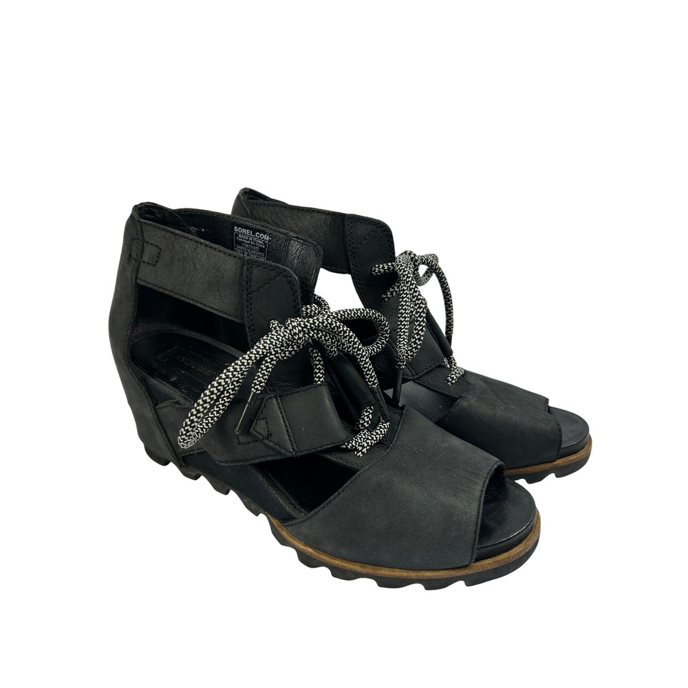 Sorel Black Gladiator Wedge Strappy Lace Up Peep Toe Sandals‎ Size 10